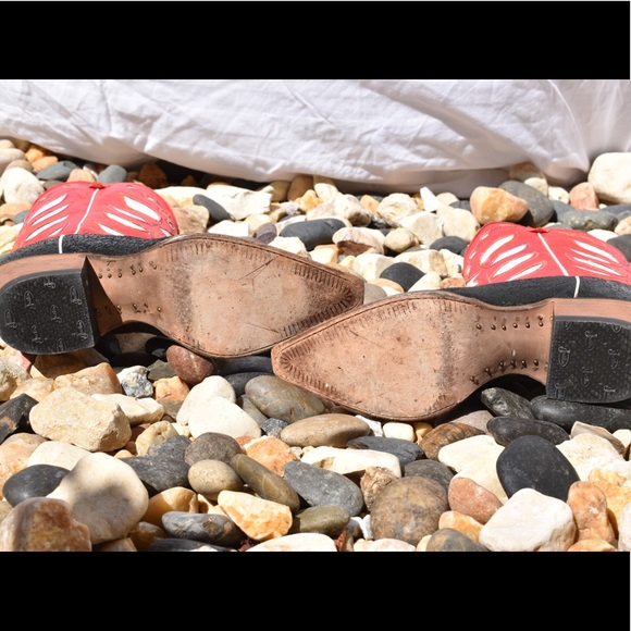 Justin Vintage Western Cowboy Boot Red & Black 7.5 - Picture 13 of 16